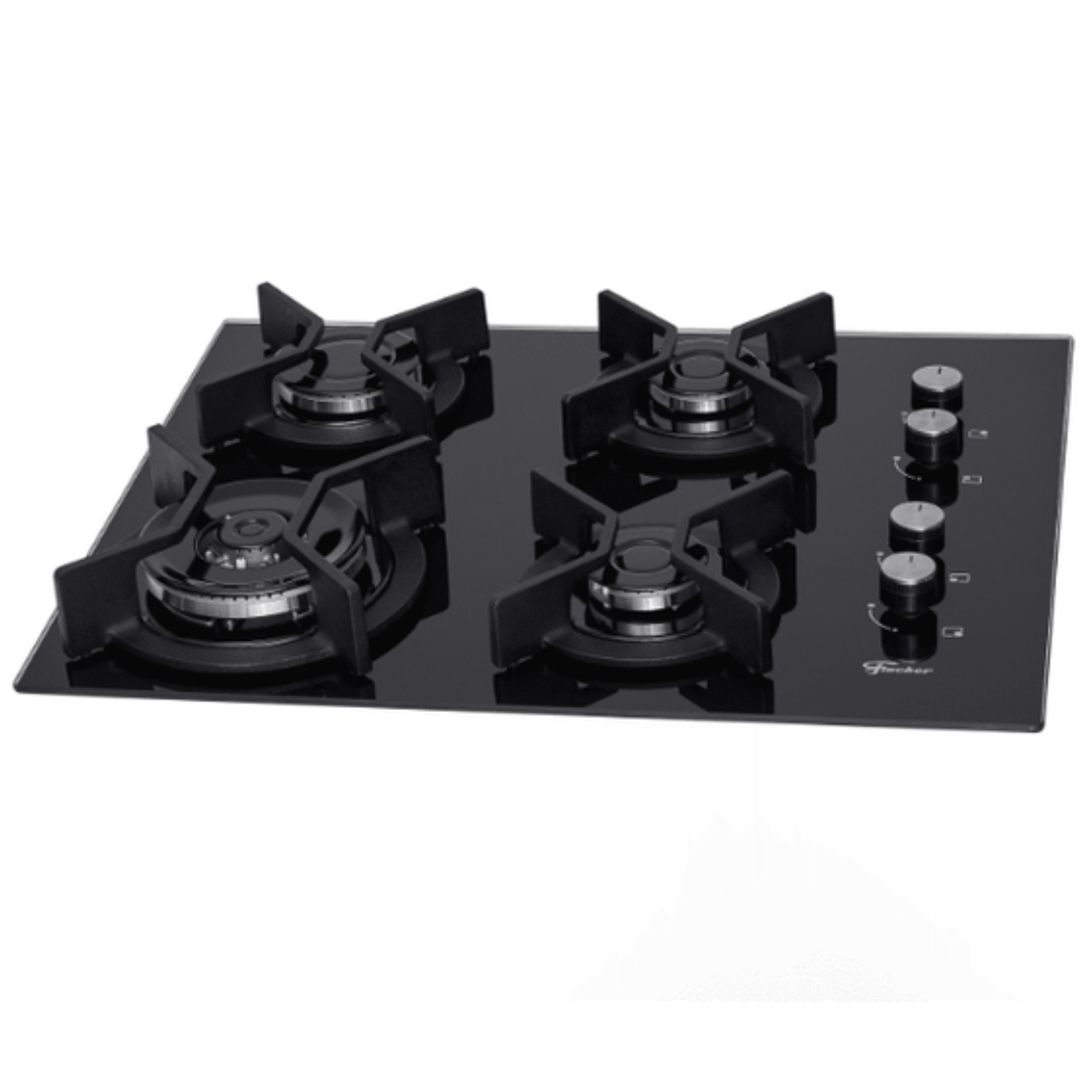 Cooktop Infinity à Gás Fischer 4 Bocas Grades em Ferro Fundido Tripla Chama Preto Bivolt
