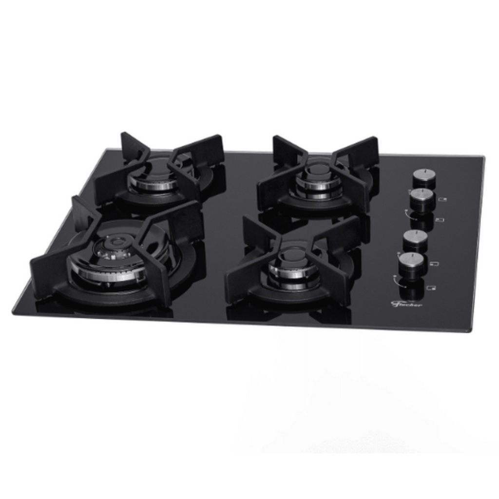 Cooktop Infinity à Gás Fischer 4 Bocas Grades em Ferro Fundido Tripla Chama Preto Bivolt
