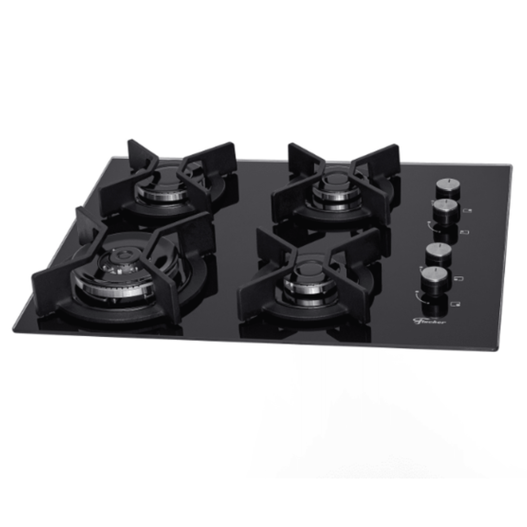 Cooktop Infinity à Gás Fischer 4 Bocas Grades em Ferro Fundido Tripla Chama Preto Bivolt