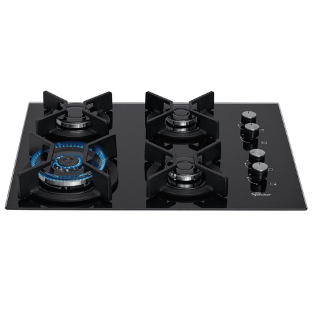Cooktop Infinity à Gás Fischer 4 Bocas Grades em Ferro Fundido Tripla Chama Preto Bivolt