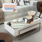 Mesa de Centro Pilar DJ Móveis 91Cm com Espelho Pé em Metal Dourado Off White