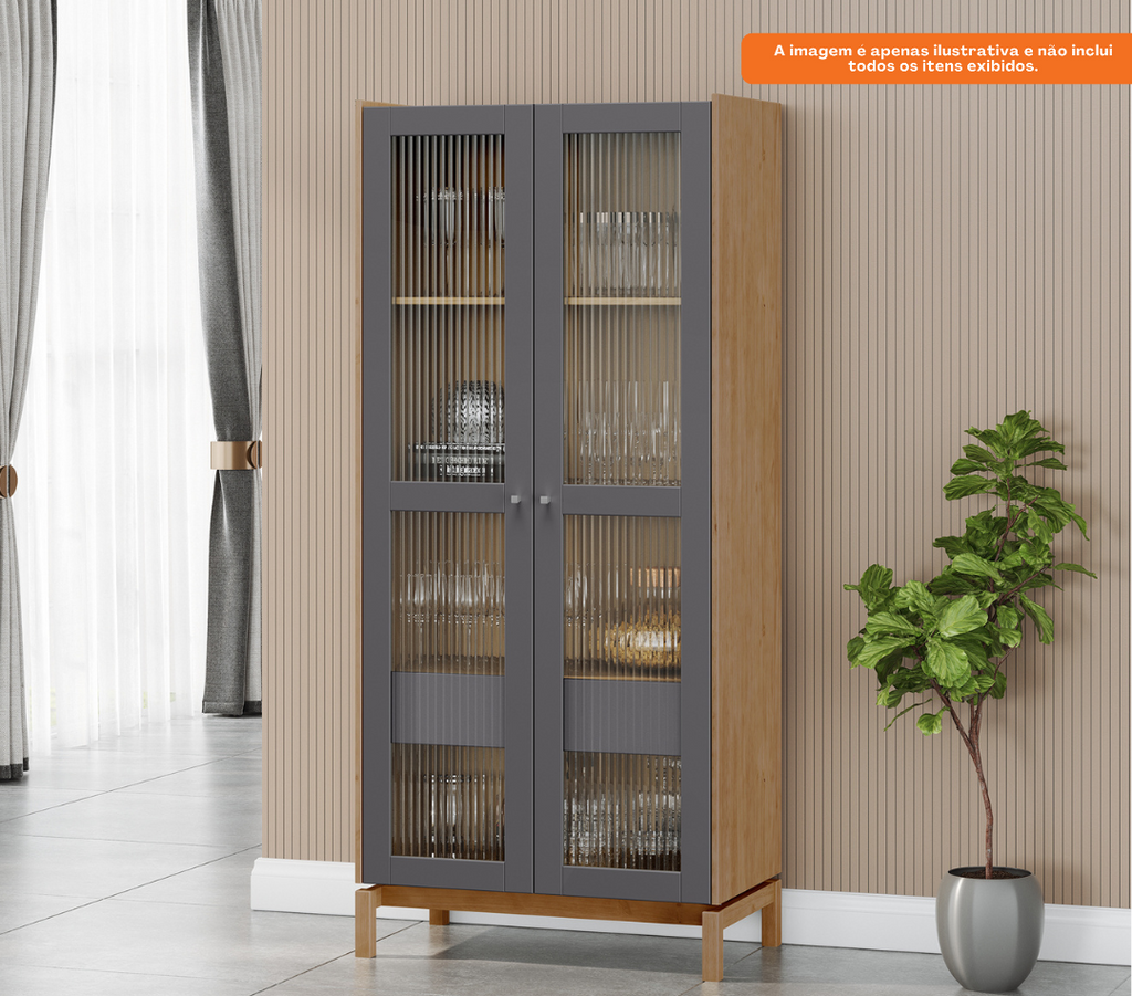Cristaleira Barcelona Finestra 80cm 2 Portas Tauari/Concret