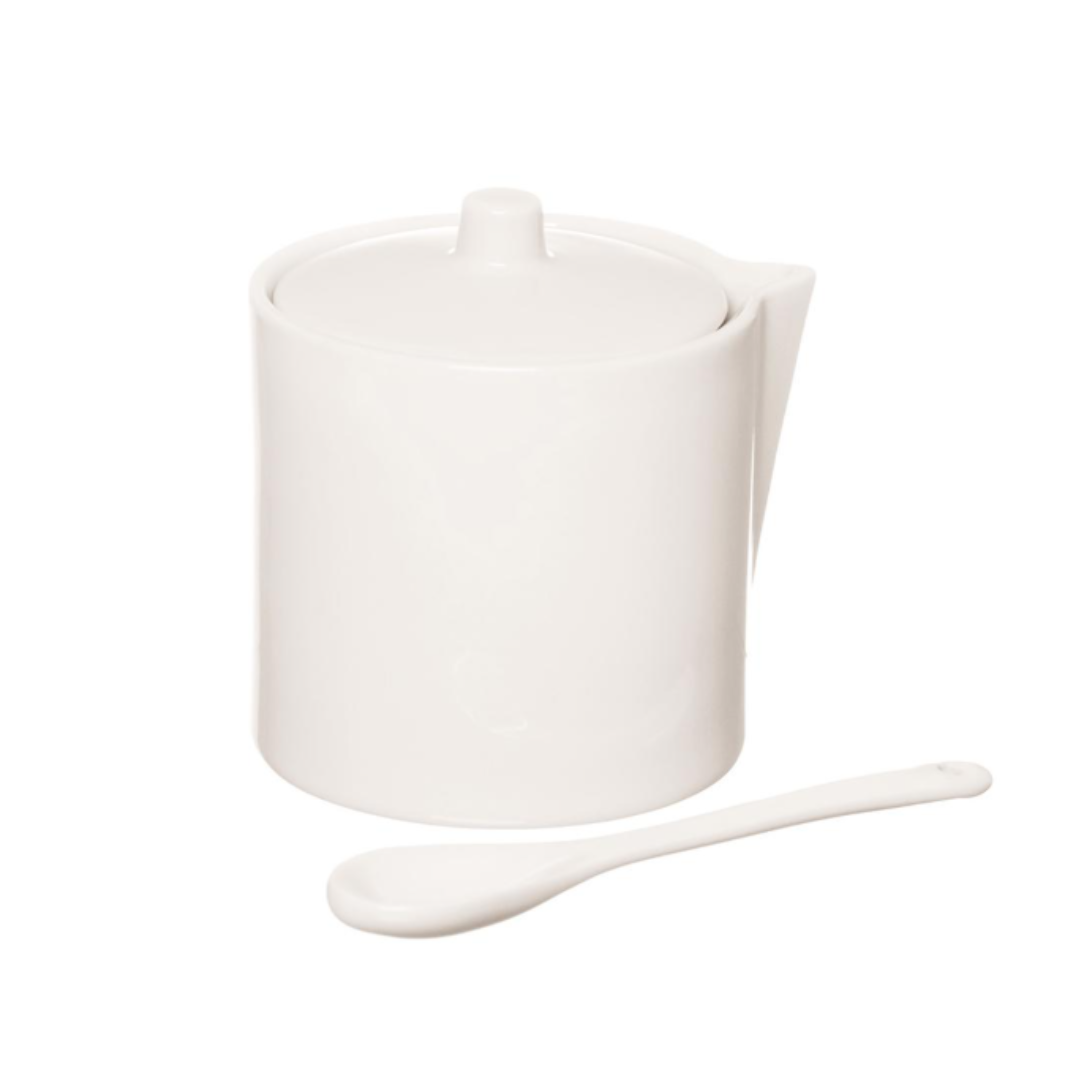 Açucareiro de Porcelana Etilux Manhattan com Colher 300ml Branco
