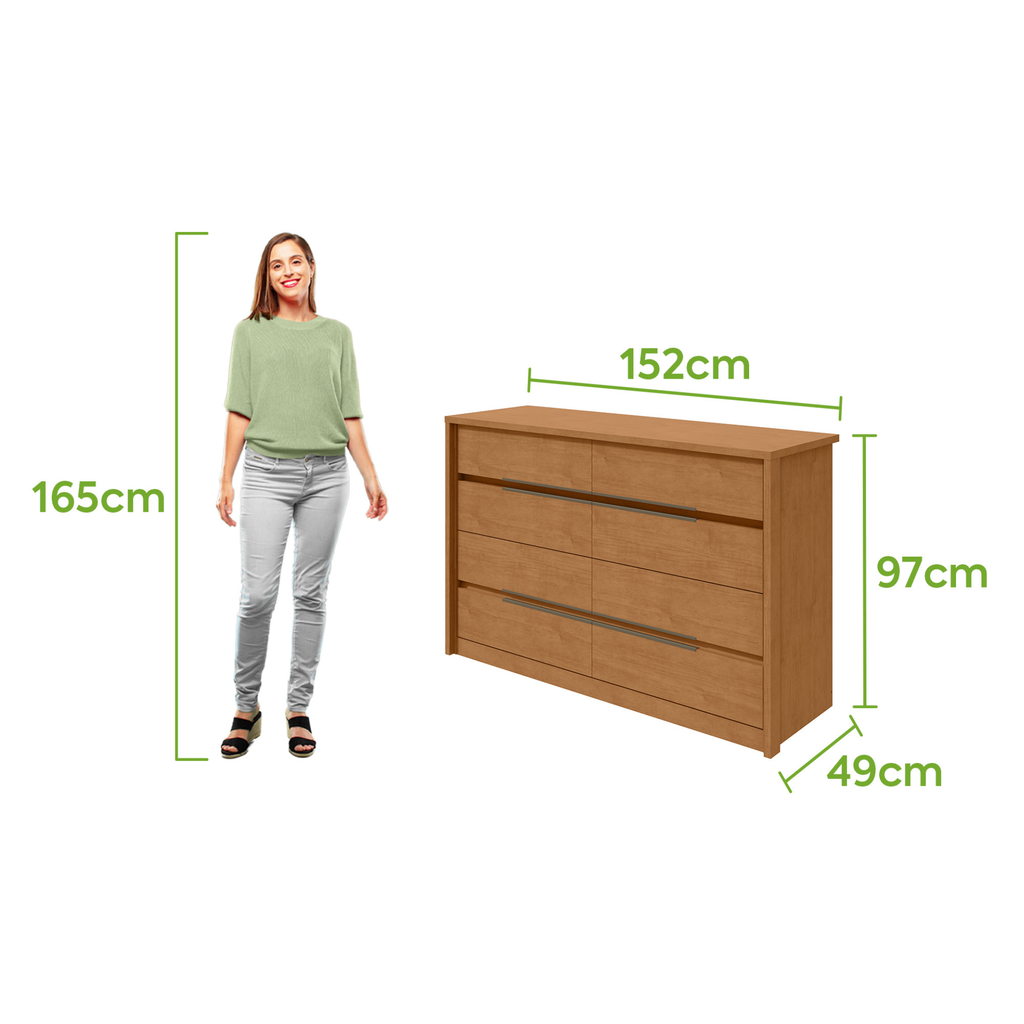 Cômoda Urban Lopas 8 Gavetas 152cm Amêndoa Clean