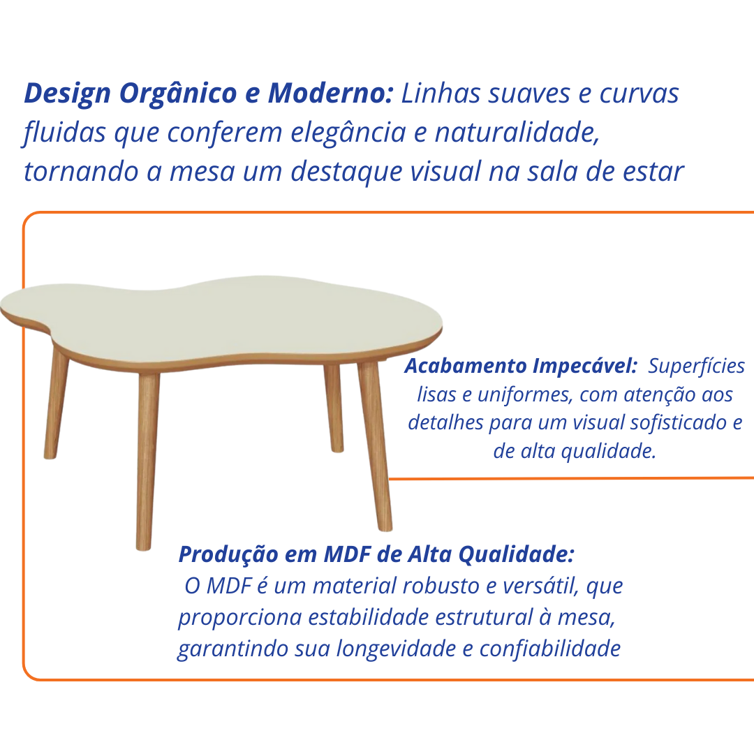 Mesa de Centro Orgânica TB616 88cm Dalla Costa Off White/Freijó