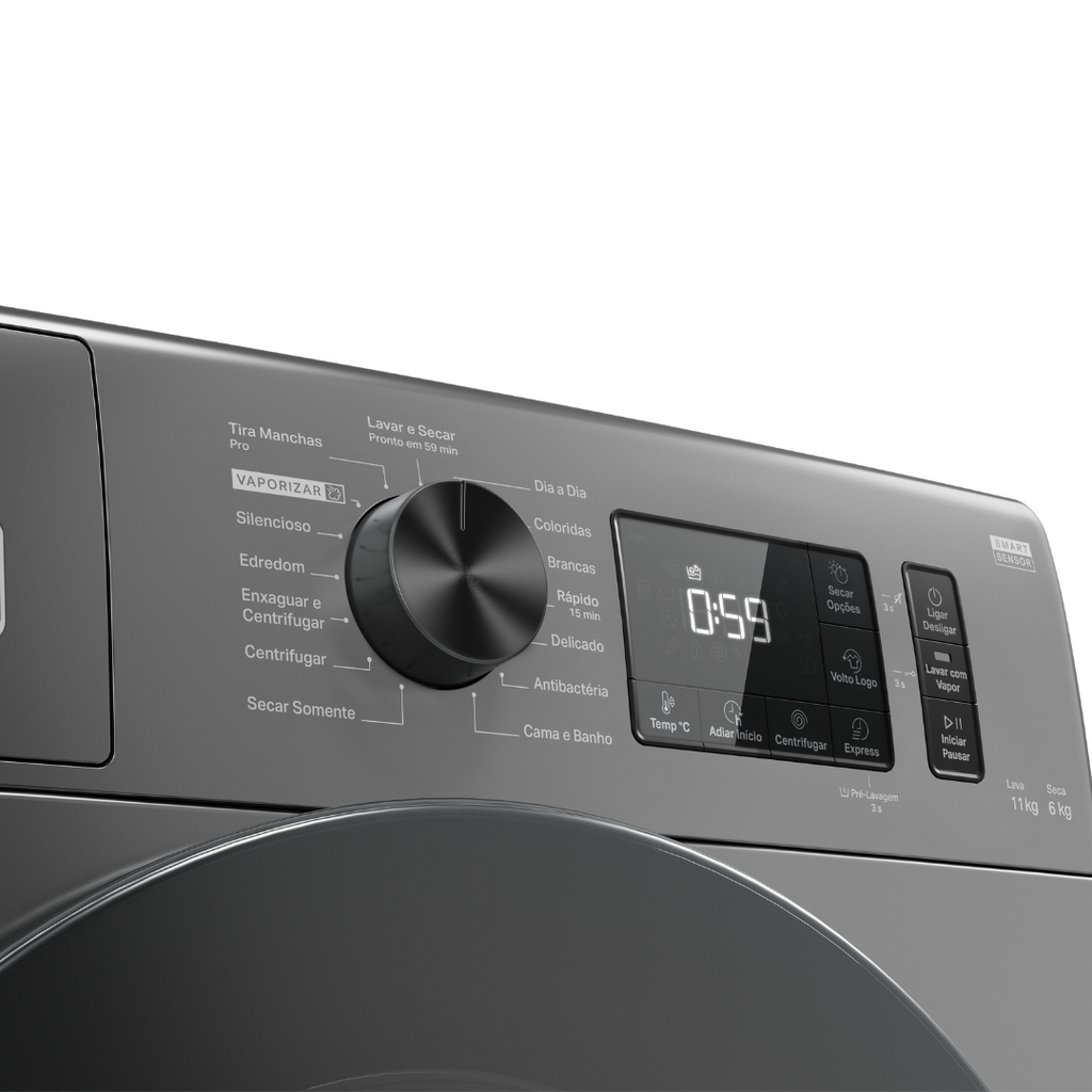 Lava e Seca Brastemp 11kg Smart Sensor Inverter BNO11AS Titanium 220V