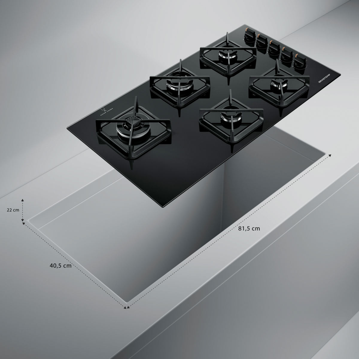 Cooktop à Gás Brastemp 5 Bocas BDS85AE Grades em Ferro Fundido Vidro Preto Bivolt