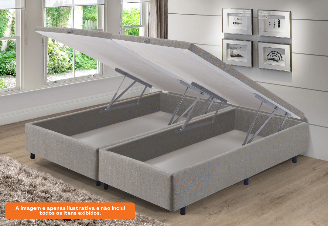 Base Baú para Colchão Queen Ecoflex 158x198x30 Lisa Cinza Chumbo
