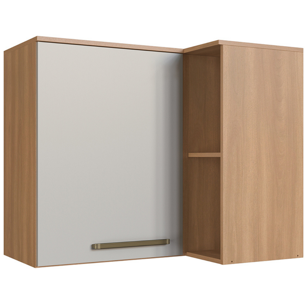 Armário Aéreo de Canto Cozinha Isabelle Delmarco 97cm 1 Porta Freijó e Arenas