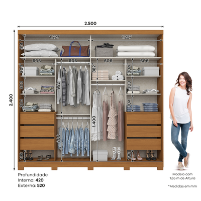 Roupeiro Cayman Henn 250cm 100% MDF 2 Portas Cinamomo