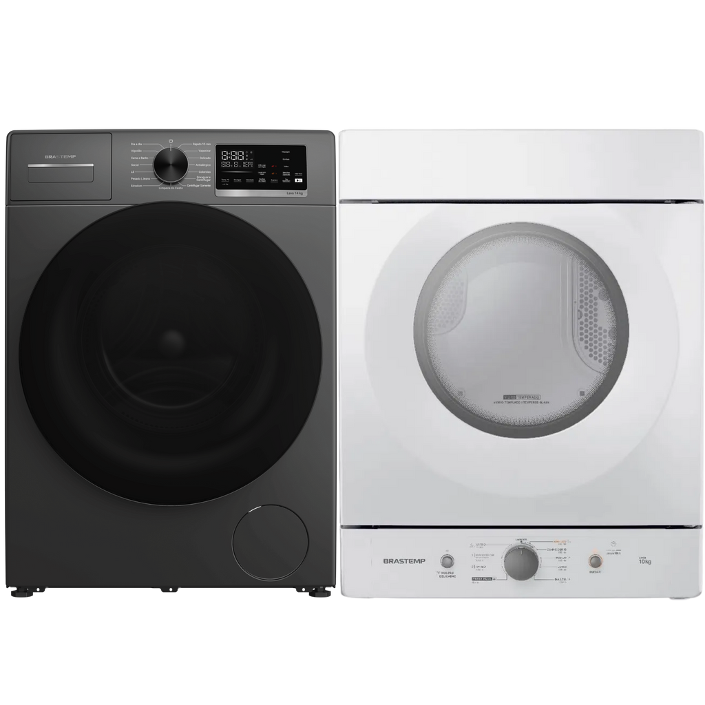Conjunto Brastemp Lavadora de Roupas 14kg Inverter BNF14AS + Secadora de Parede 10kg BSI10BB 220V