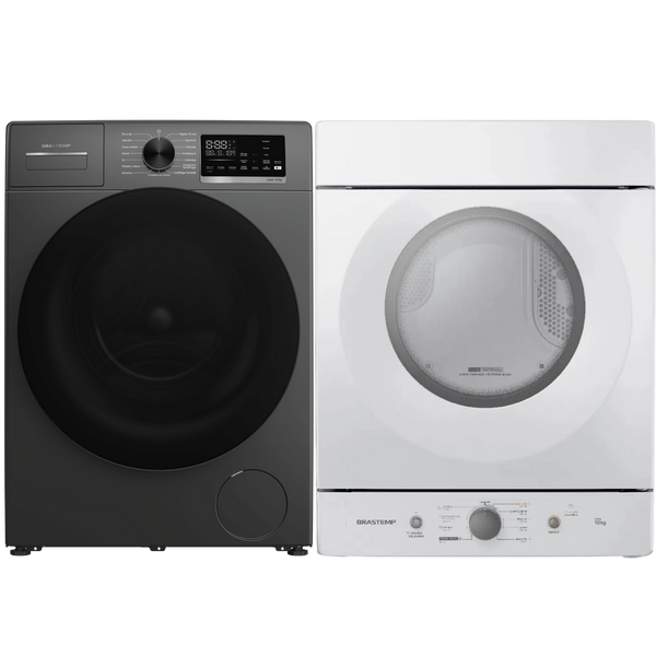 Conjunto Brastemp Lavadora de Roupas 14kg Inverter BNF14AS + Secadora de Parede 10kg BSI10BB 220V