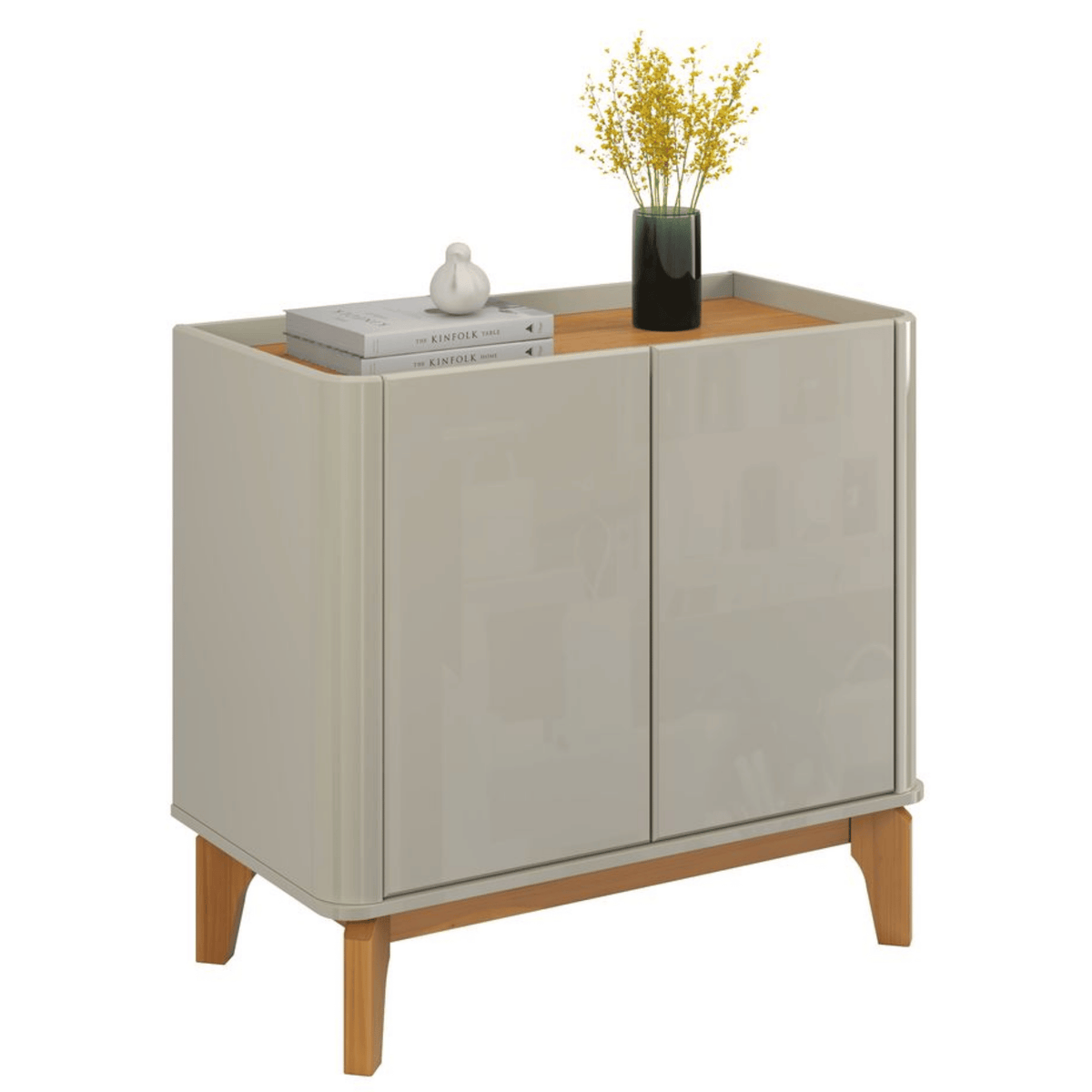Balcão Buffet Flip Patrimar 86cm 2 Portas Off White e Cinamomo