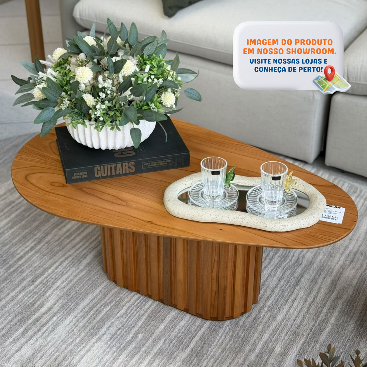 Mesa de Centro Living Orgânica Imcal 90x33 Pé Ripado Nature