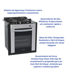 Fogão 4 Bocas Venax de Embutir Gaudi Prisma Vitreo Grades Individuais Inox Bivolt