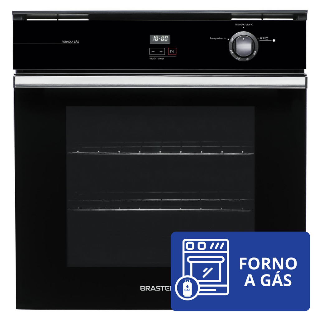 Forno de Embutir a Gás Brastemp 78L BOA84AE com Grill Timer Touch Preto 220V