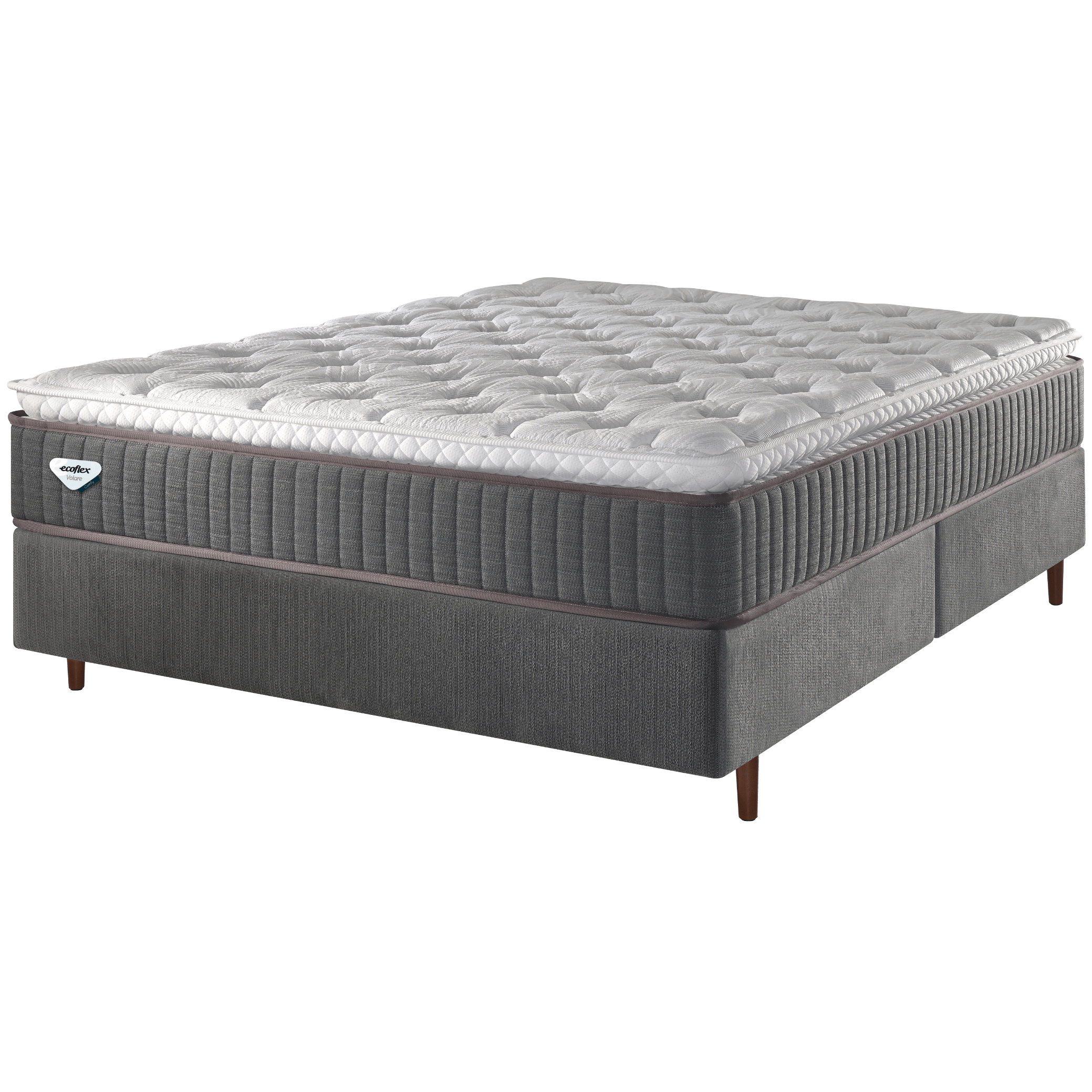 Conjunto Cama Box Comfy Queen Ecoflex 158x198x76cm Molas Ensacadas Grafite