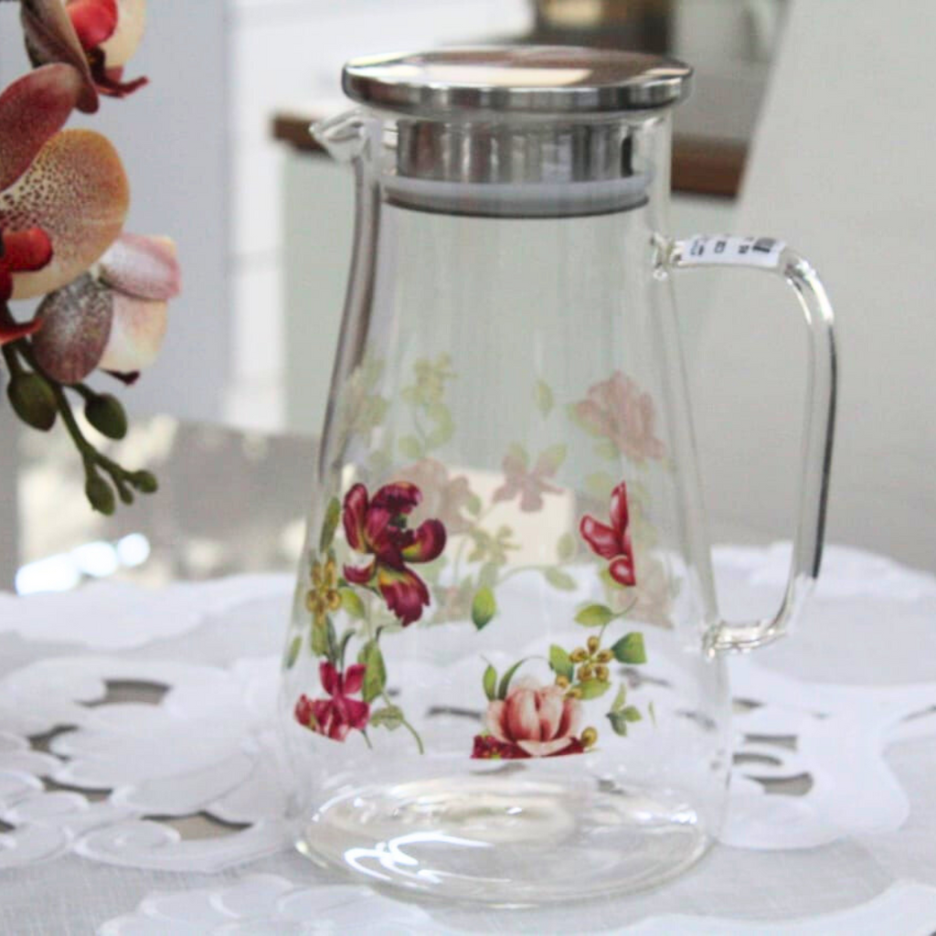 Jarra De Vidro Borossilicato Le Jardin 1,5L Tranparente com Floral