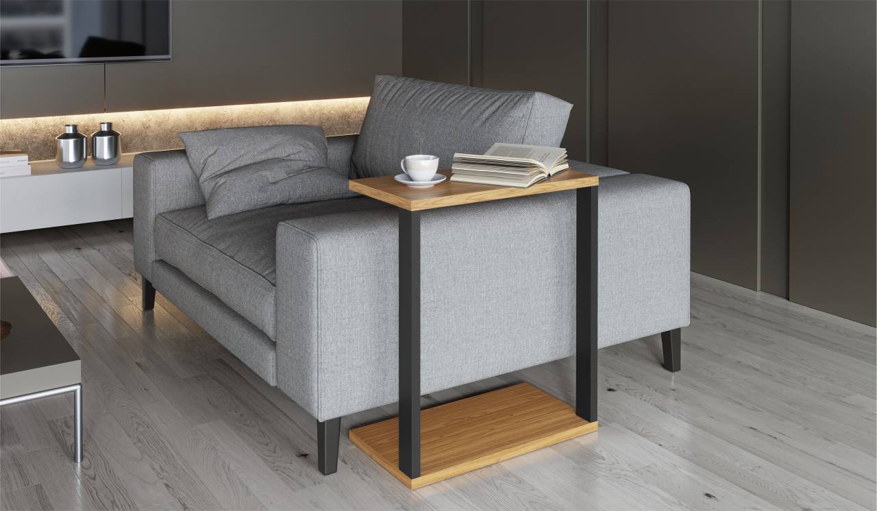 Mesa de Apoio para Sofá Dalla Costa F36 100% MDF Freijó e Preto Fosco