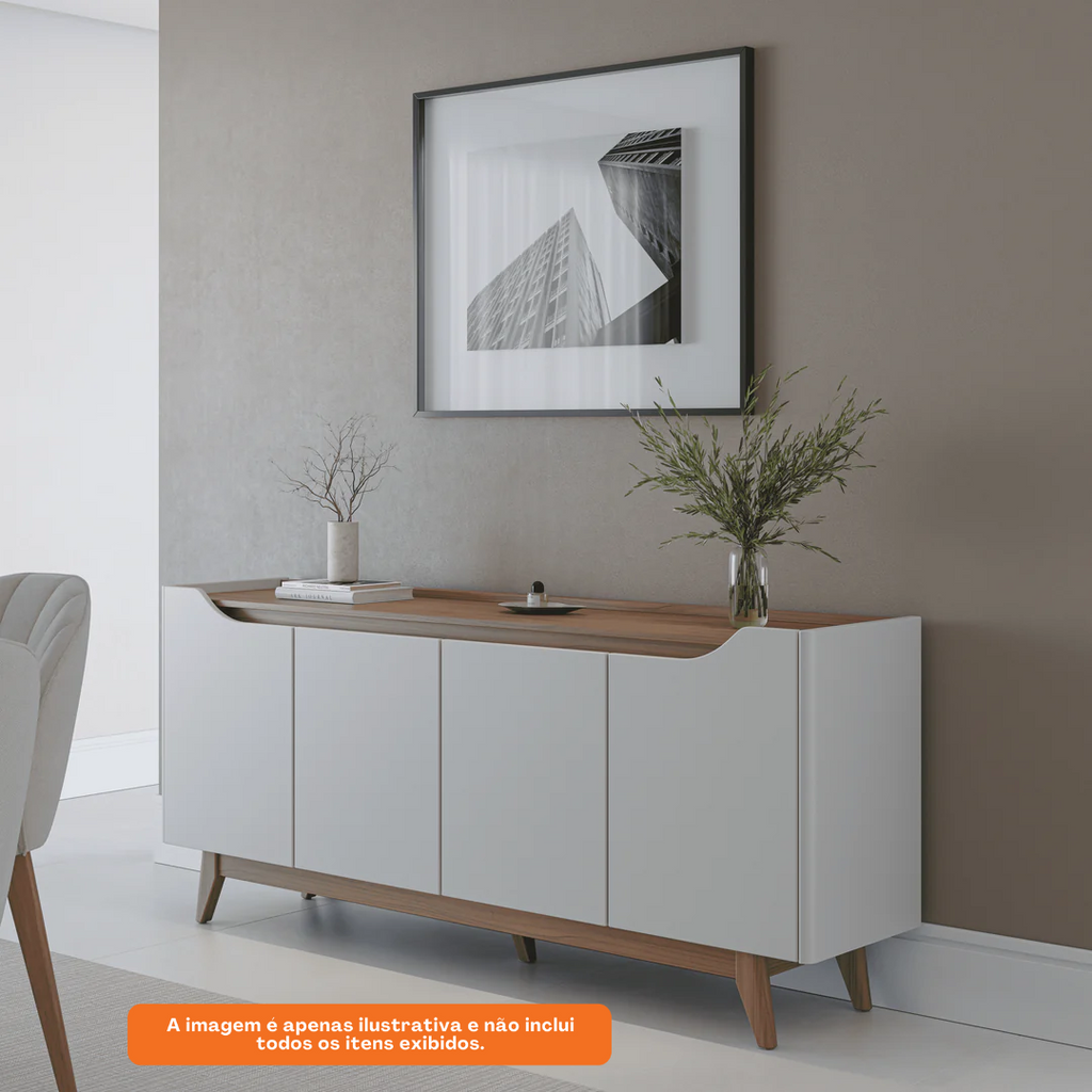 Balcão Buffet Pulse Província 180cm 4 Portas Off White e Canella