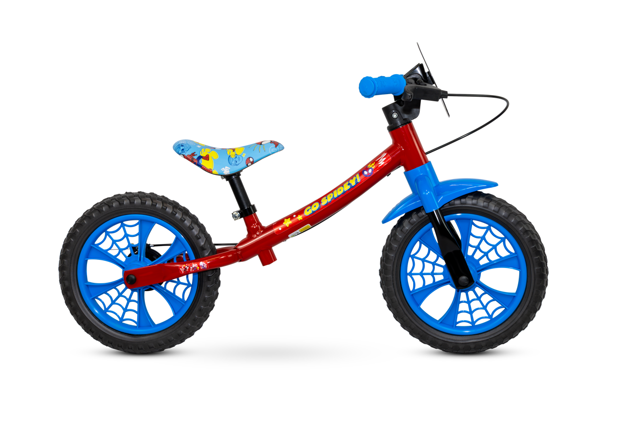 Bicicleta Nathor Aro 12 Balance Bike Spider-man Sem Pedal Azul e Vermelho