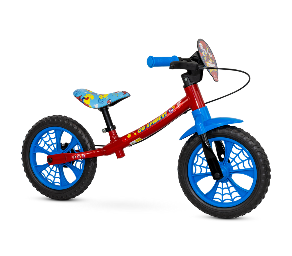 Bicicleta Nathor Aro 12 Balance Bike Spider-man Sem Pedal Azul e Vermelho