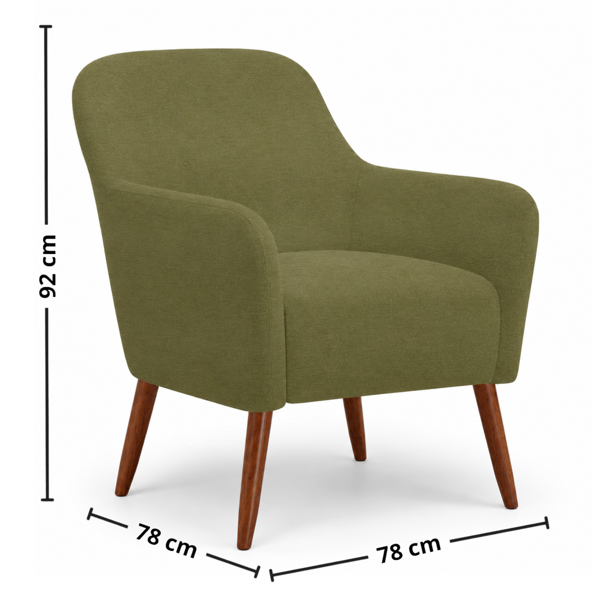 Poltrona La Paz 78cm Konfort Pés Palito Castanho Veludo Verde Oliva