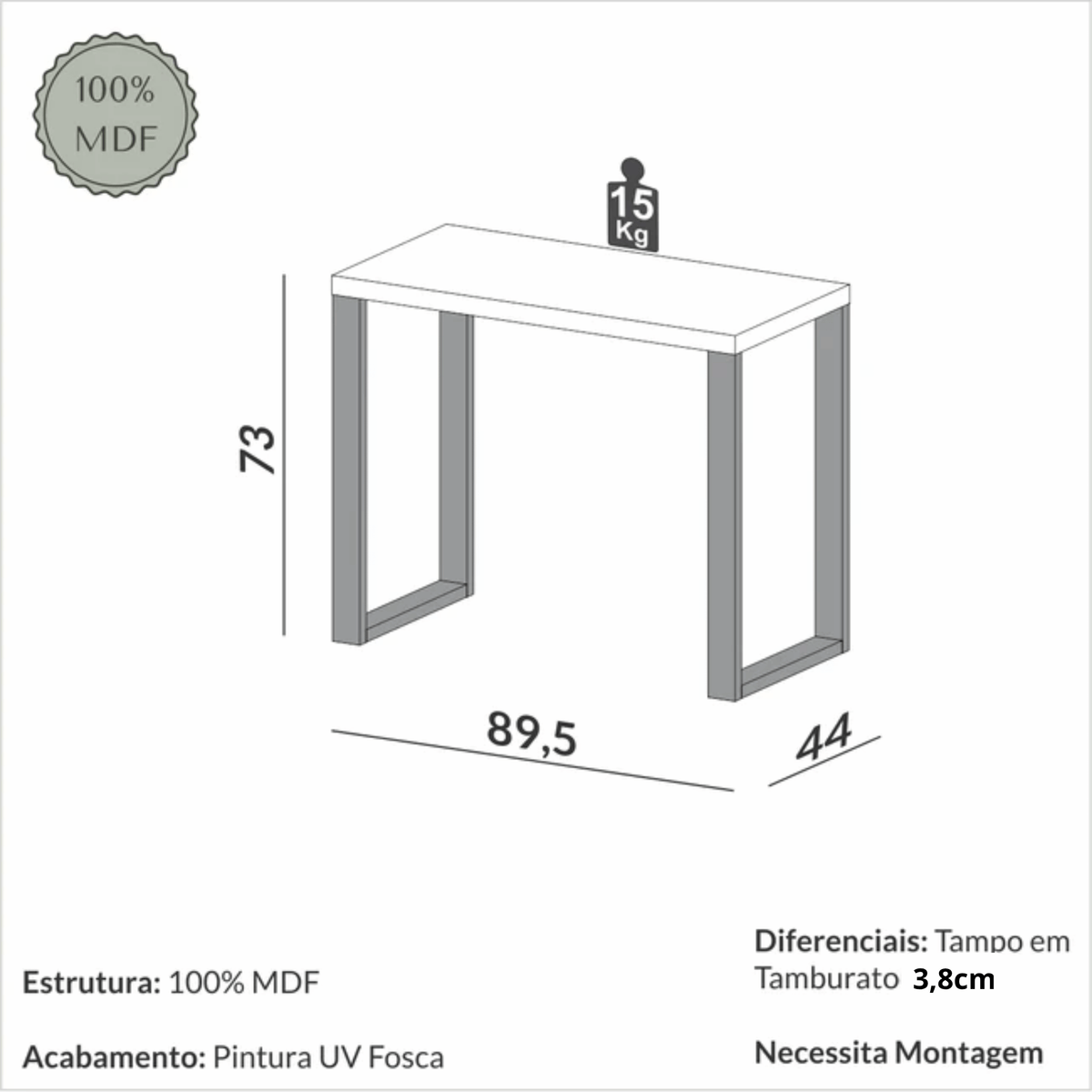 Escrivaninha Dalla Costa F11 90cm 100% MDF Off White e Freijó