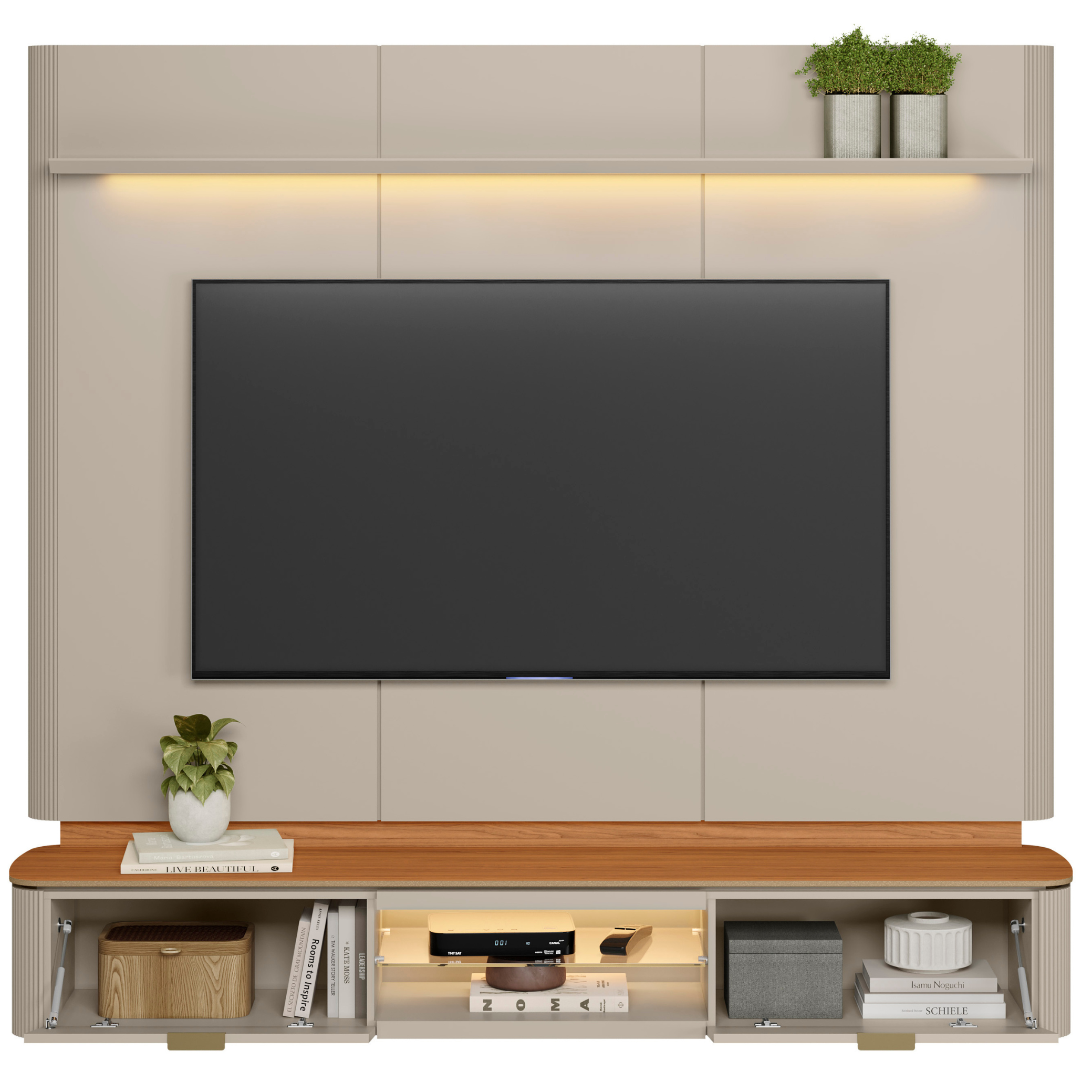 Home Painel Suspenso Ferrara Linea 180cm com Led Canela e Off White