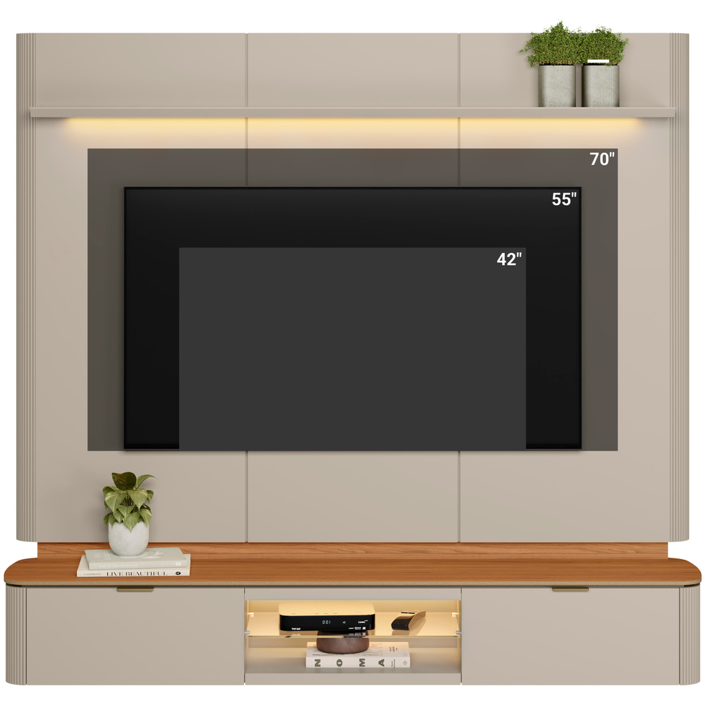 Home Painel Suspenso Ferrara Linea 180cm com Led Canela e Off White