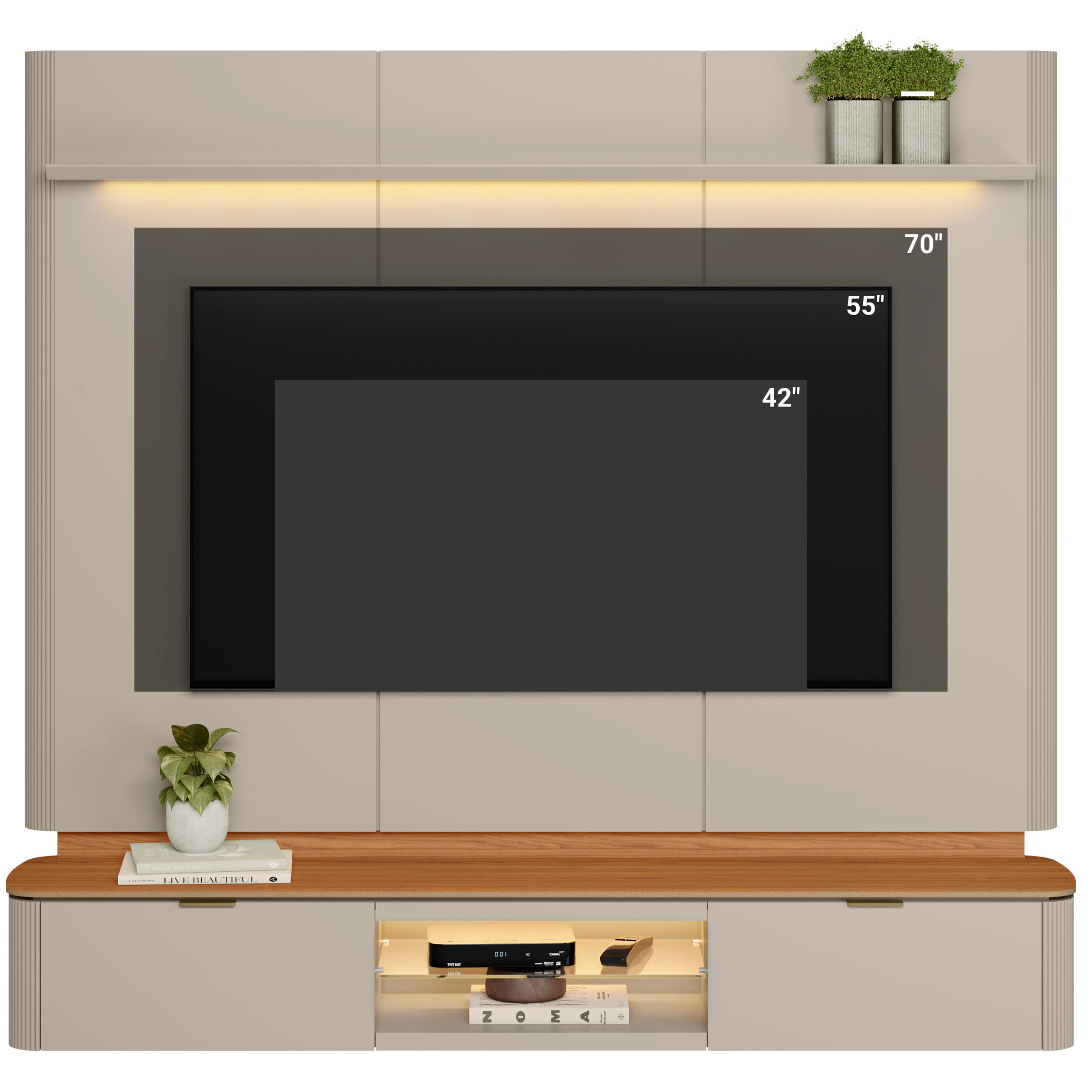 Home Painel Suspenso Ferrara Linea 180cm com Led Canela e Off White