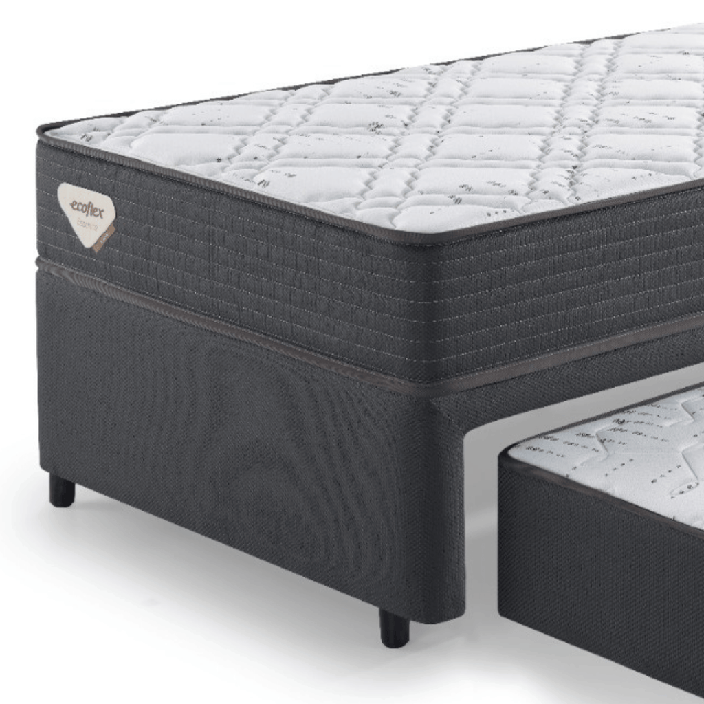 Conjunto Cama Box Adapto Solteiro Ecoflex 88x138x61cm Molas Ensacadas Grafite