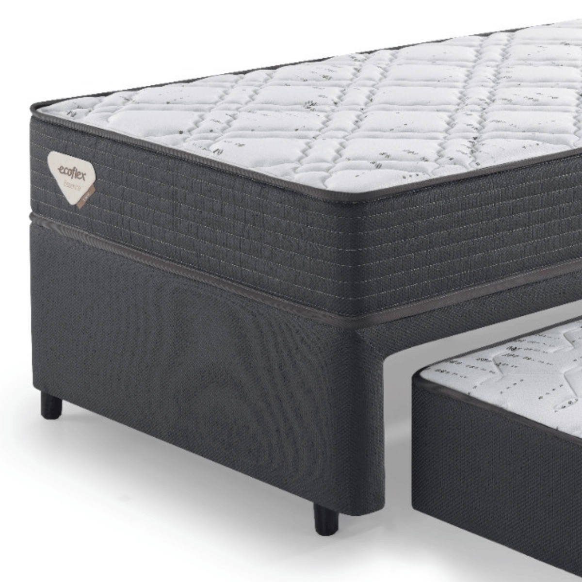 Conjunto Cama Box Adapto Solteiro Ecoflex 88x138x61cm Molas Ensacadas Grafite