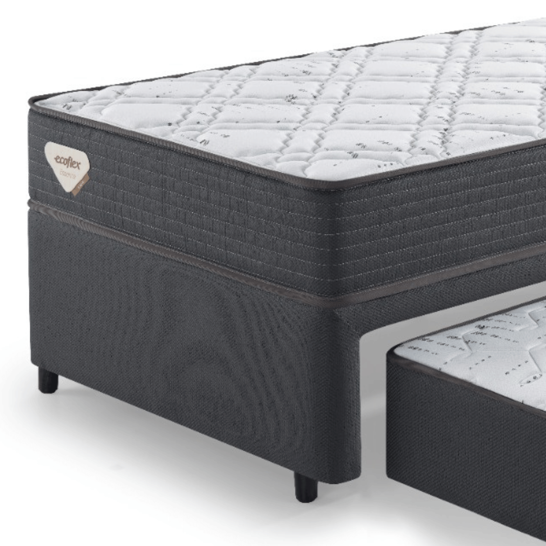 Conjunto Cama Box Adapto Solteiro Ecoflex 88x138x61cm Molas Ensacadas Grafite