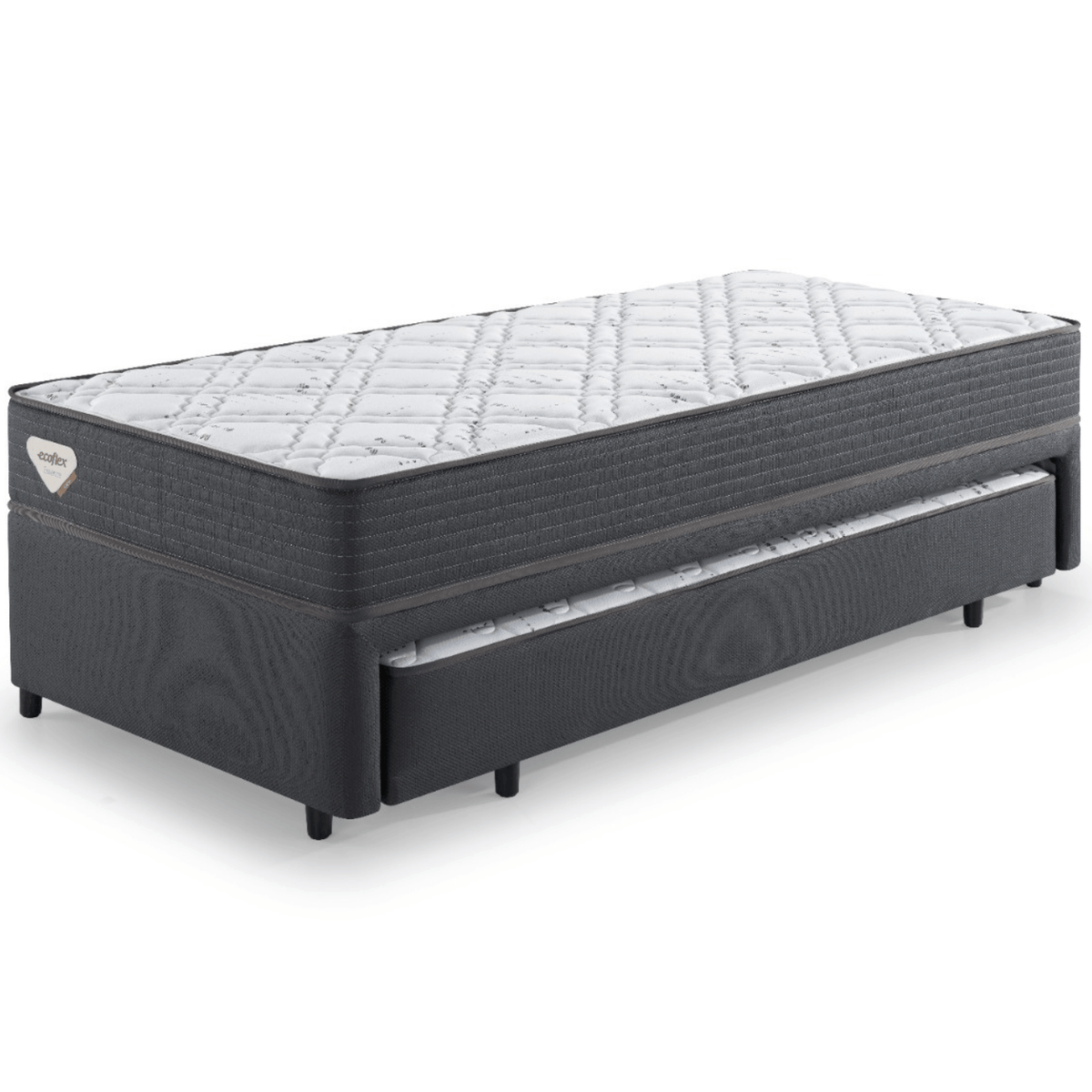 Conjunto Cama Box Adapto Solteiro Ecoflex 88x138x61cm Molas Ensacadas Grafite