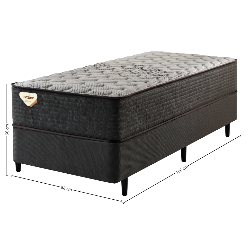 Conjunto Cama Box Solteiro Relax Comfort Ecoflex  88X188x66 Molas Ensacadas
