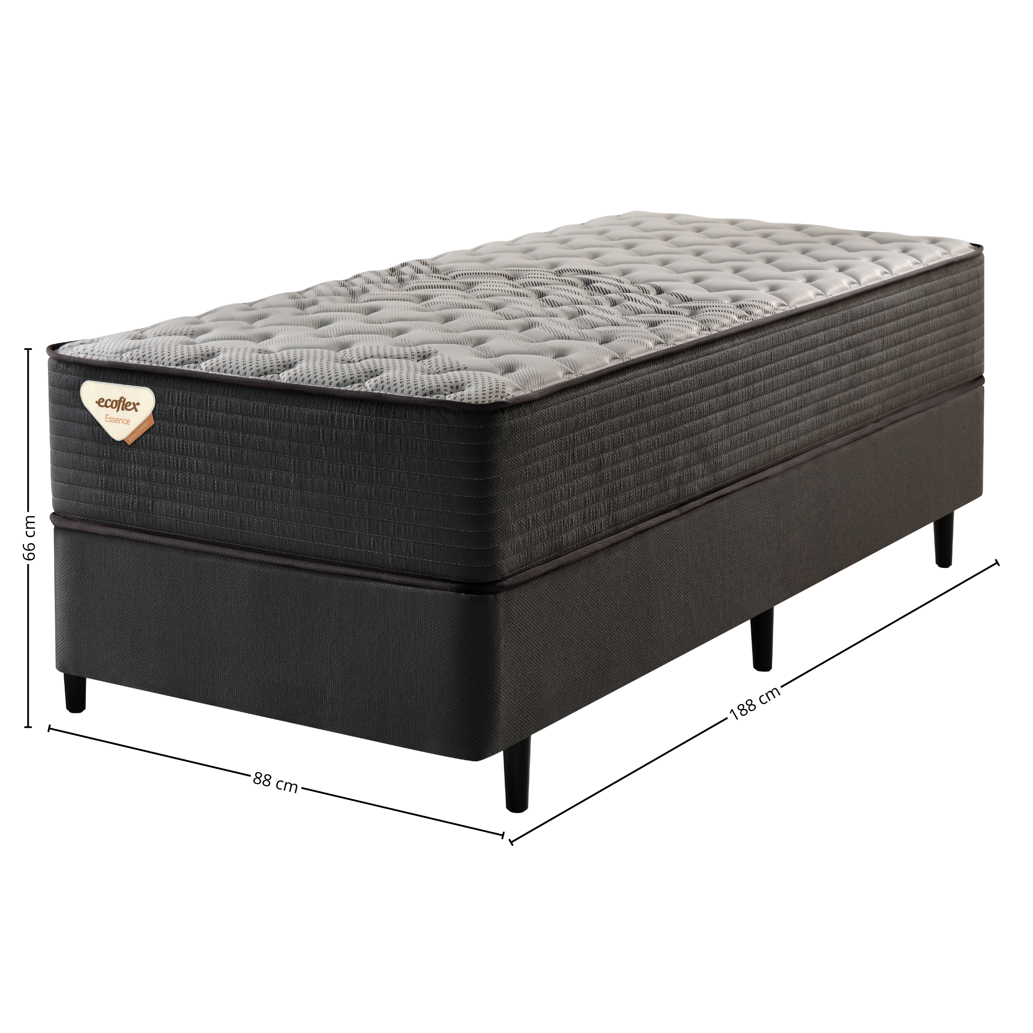 Conjunto Cama Box Solteiro Relax Comfort Ecoflex  88X188x66 Molas Ensacadas