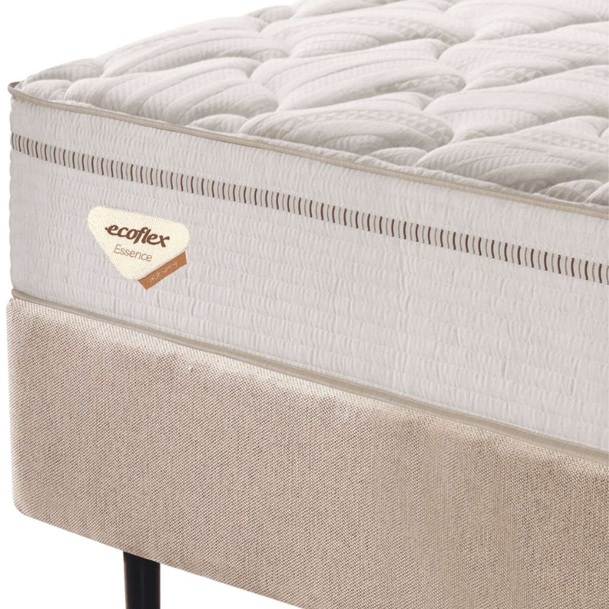 Conjunto Cama Box High Spring Linen Solteiro Queen Ecoflex 96x203x58cm Molas Superlastic Bege