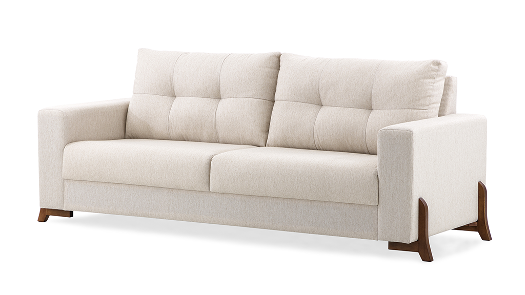 Sofá Living MH4229 227cm Herval 2 Assentos Pé Madeira Linho Areia