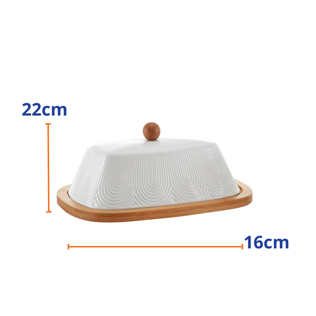 Manteigueira  de Cerâmica Etilux Oasis com Base em Bambu