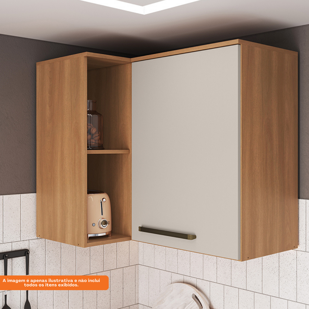Armário Aéreo de Canto Cozinha Isabelle Delmarco 97cm 1 Porta Freijó e Arenas