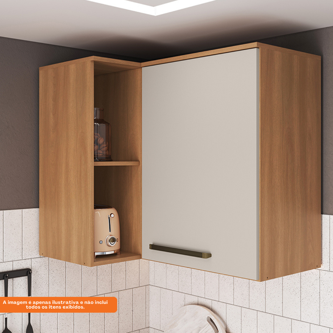 Armário Aéreo de Canto Cozinha Isabelle Delmarco 97cm 1 Porta Freijó e Arenas
