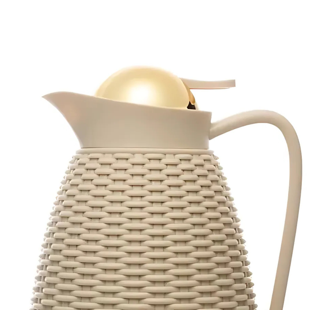 Garrafa Térmica Rojemac  New Rattan  com Tampa Dourada  1L Bege
