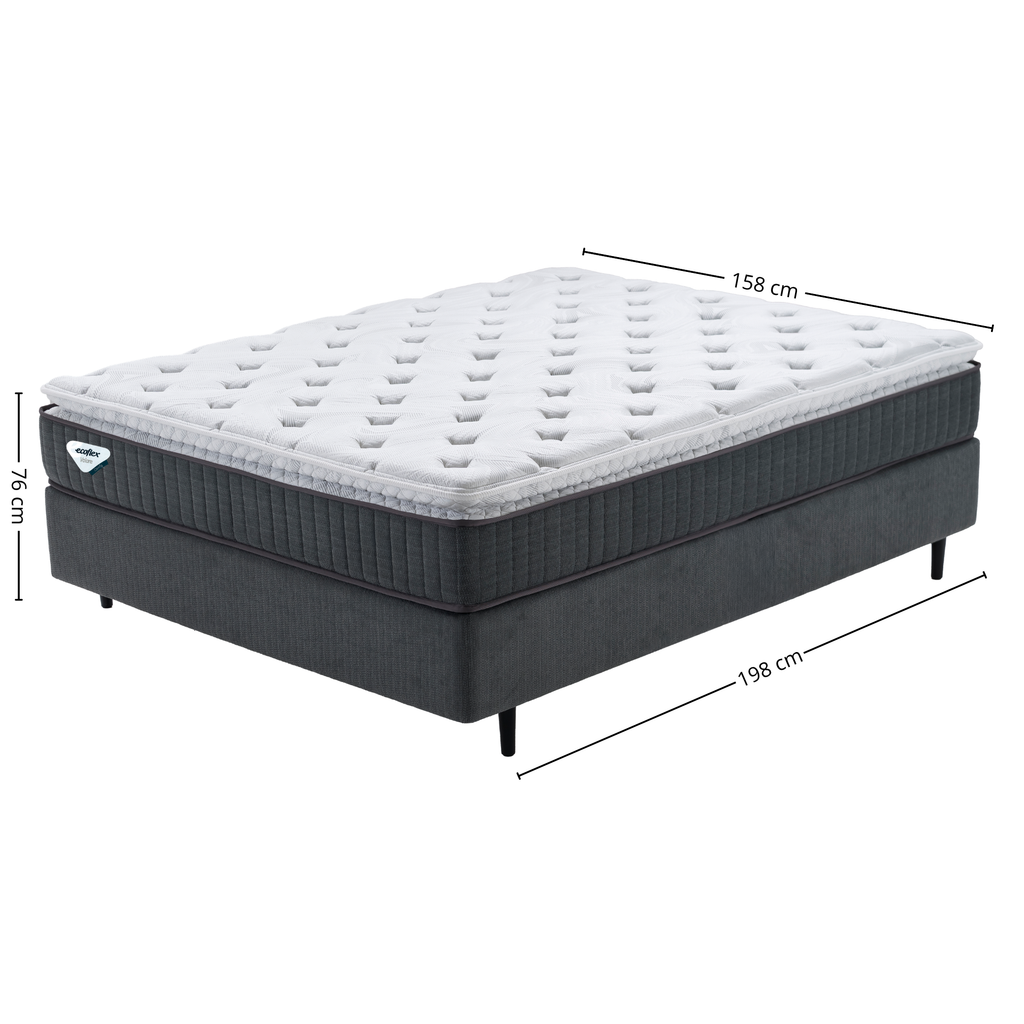 Conjunto Cama Box Comfy Casal Ecoflex 138x188x76cm Molas Ensacadas Grafite