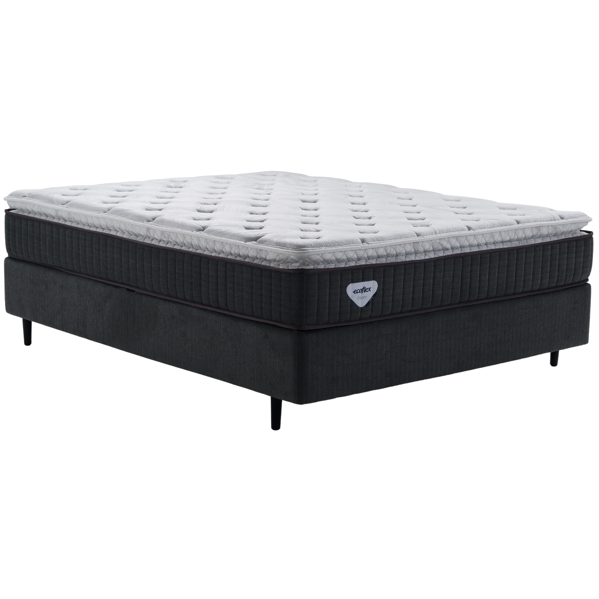 Conjunto Cama Box Comfy Casal Ecoflex 138x188x76cm Molas Ensacadas Grafite