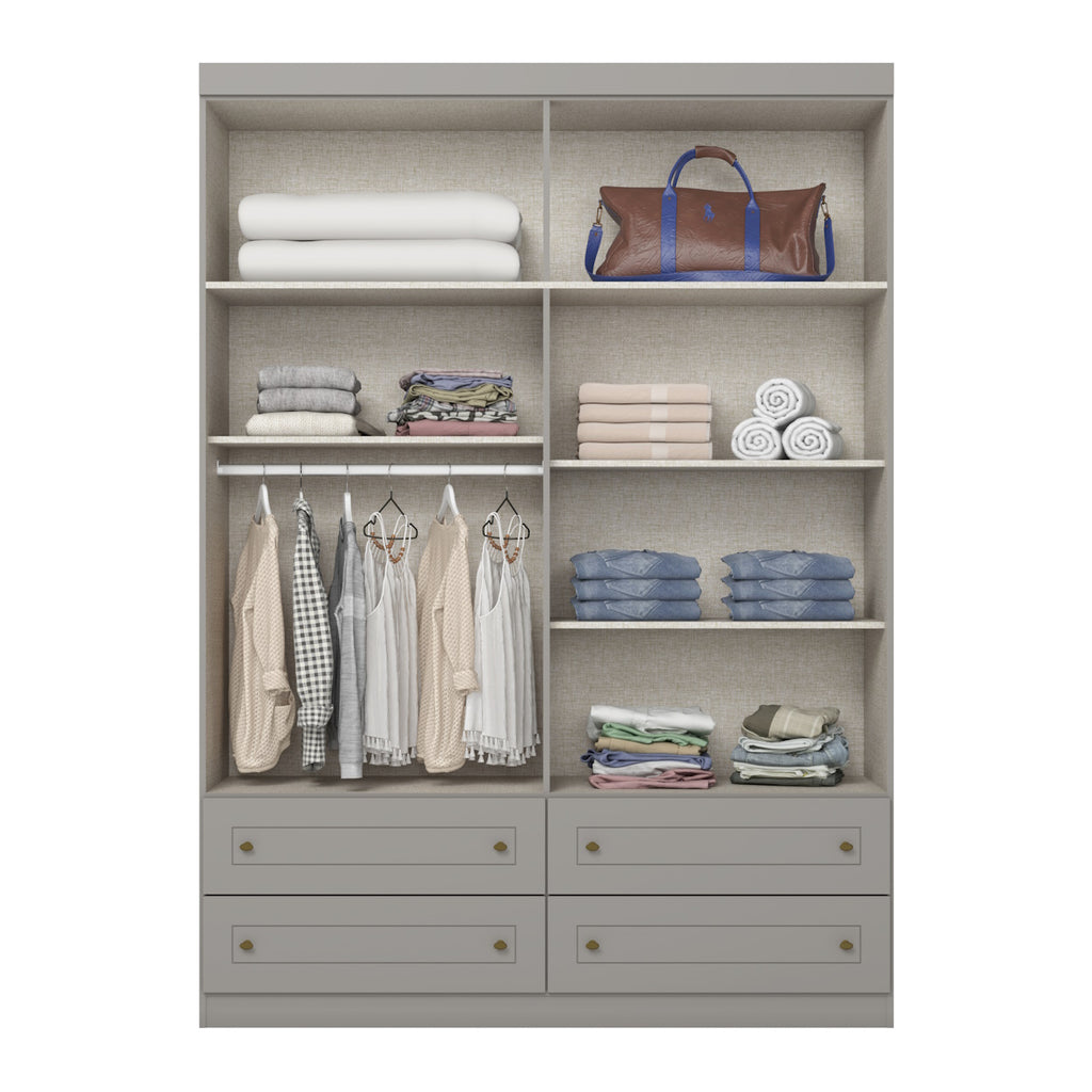 Roupeiro Americano Henn 159cm 4 Portas 4 Gavetas Cinza