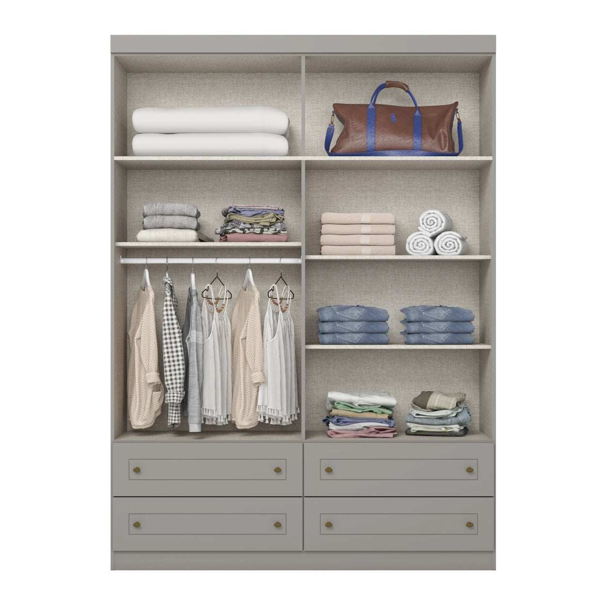 Roupeiro Americano Henn 159cm 4 Portas 4 Gavetas Cinza