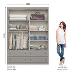 Roupeiro Americano Henn 159cm 4 Portas 4 Gavetas Cinza