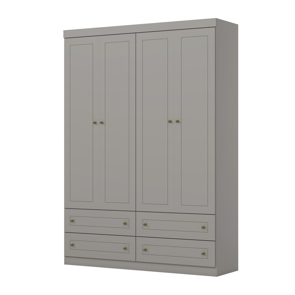 Roupeiro Americano Henn 159cm 4 Portas 4 Gavetas Cinza