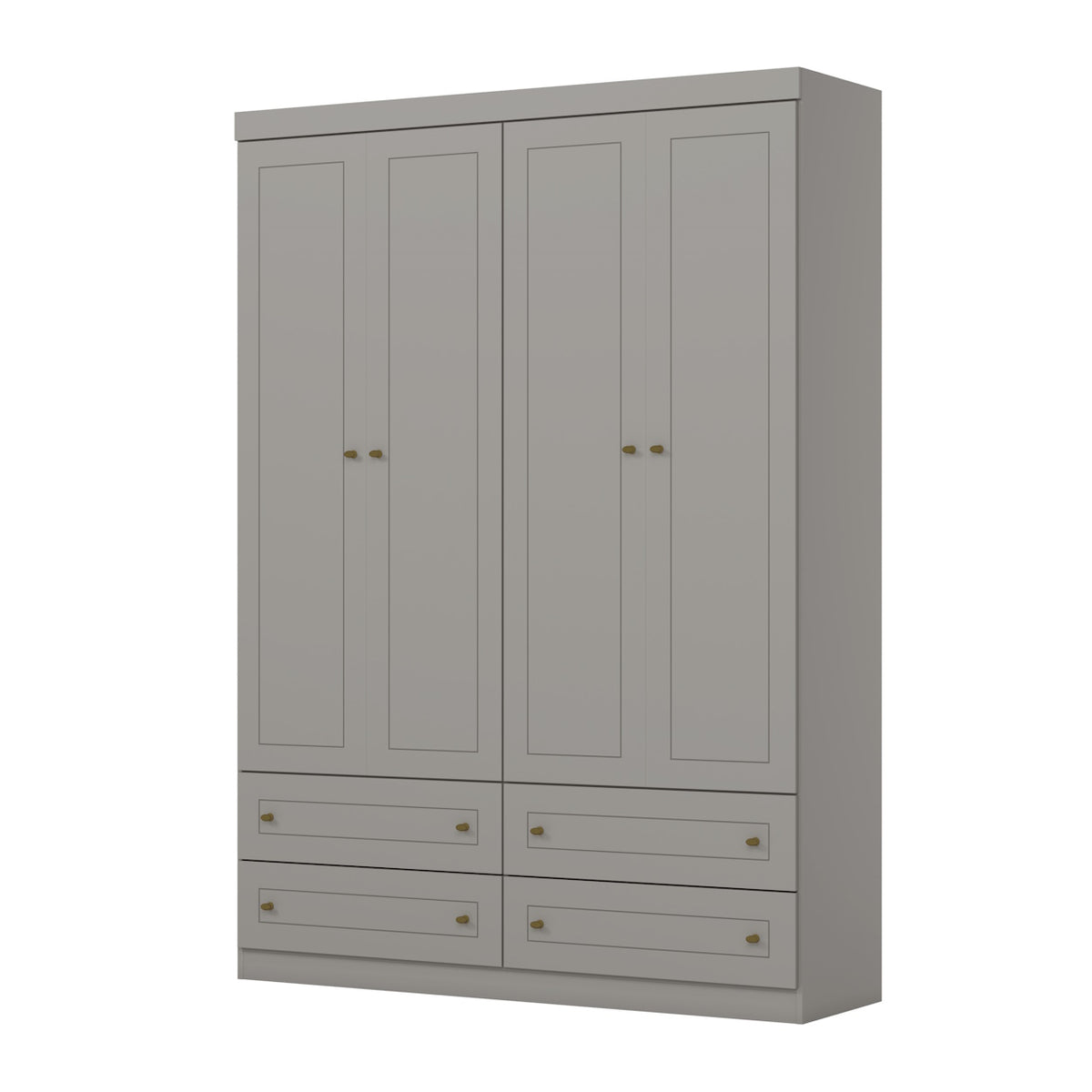 Roupeiro Americano Henn 159cm 4 Portas 4 Gavetas Cinza